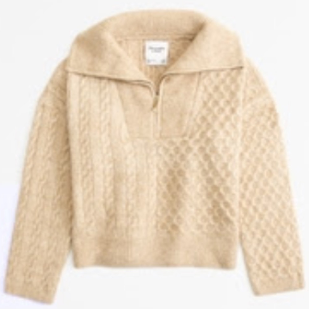 Abercrombie & Fitch Preppy Ivory Half Zip Collared Cable Knit Sweater NWT